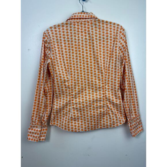 Tommy Hilfiger Orange Geometric Pattern Button Up Top Blouse for Women - Picture 3 of 3